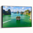 Black and white wall art of a Vietnamese landscape on framed canvas, suitable for bedroom decor.