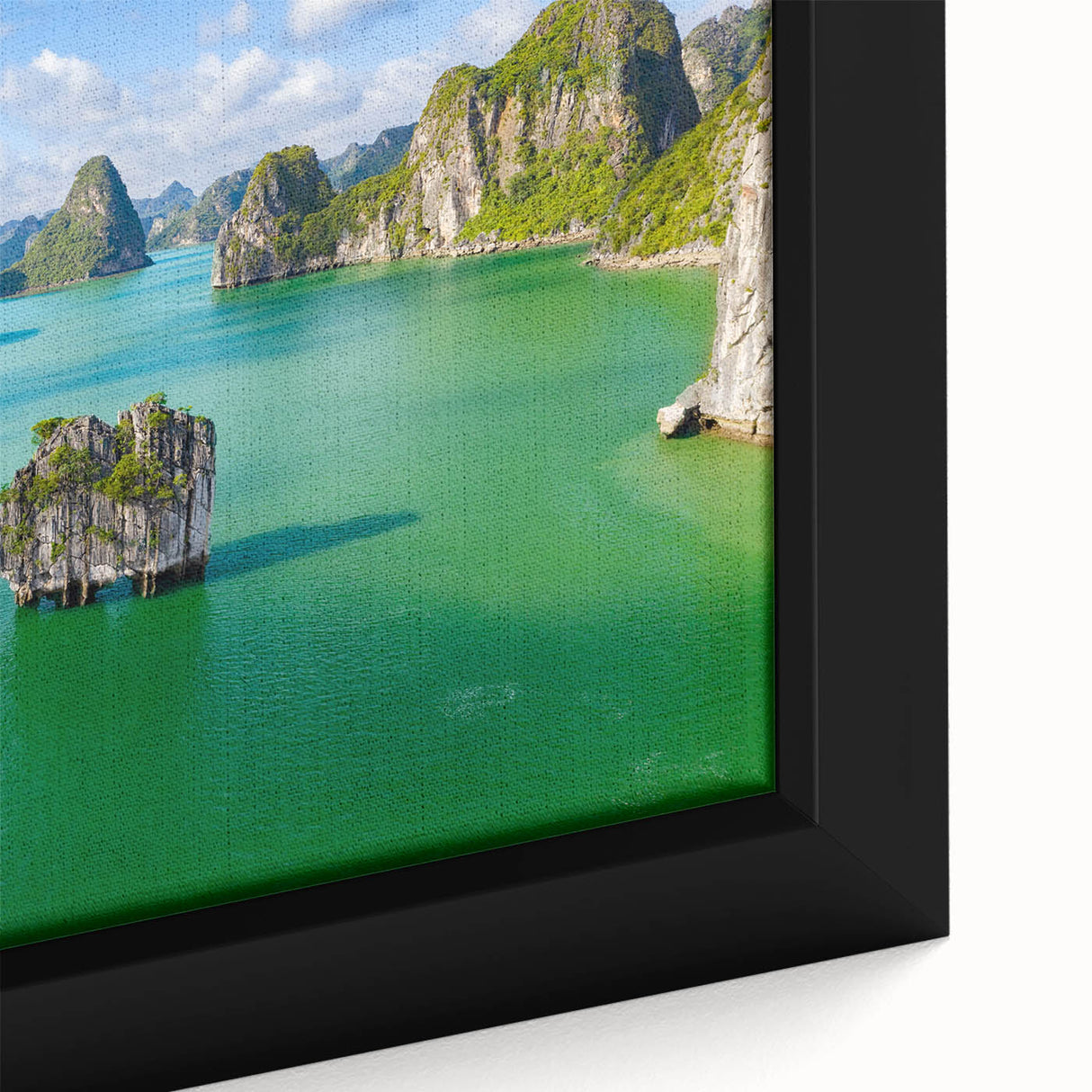 Framed canvas featuring a textured, colorful Vietnamese landscape in black, ideal for living room decor.