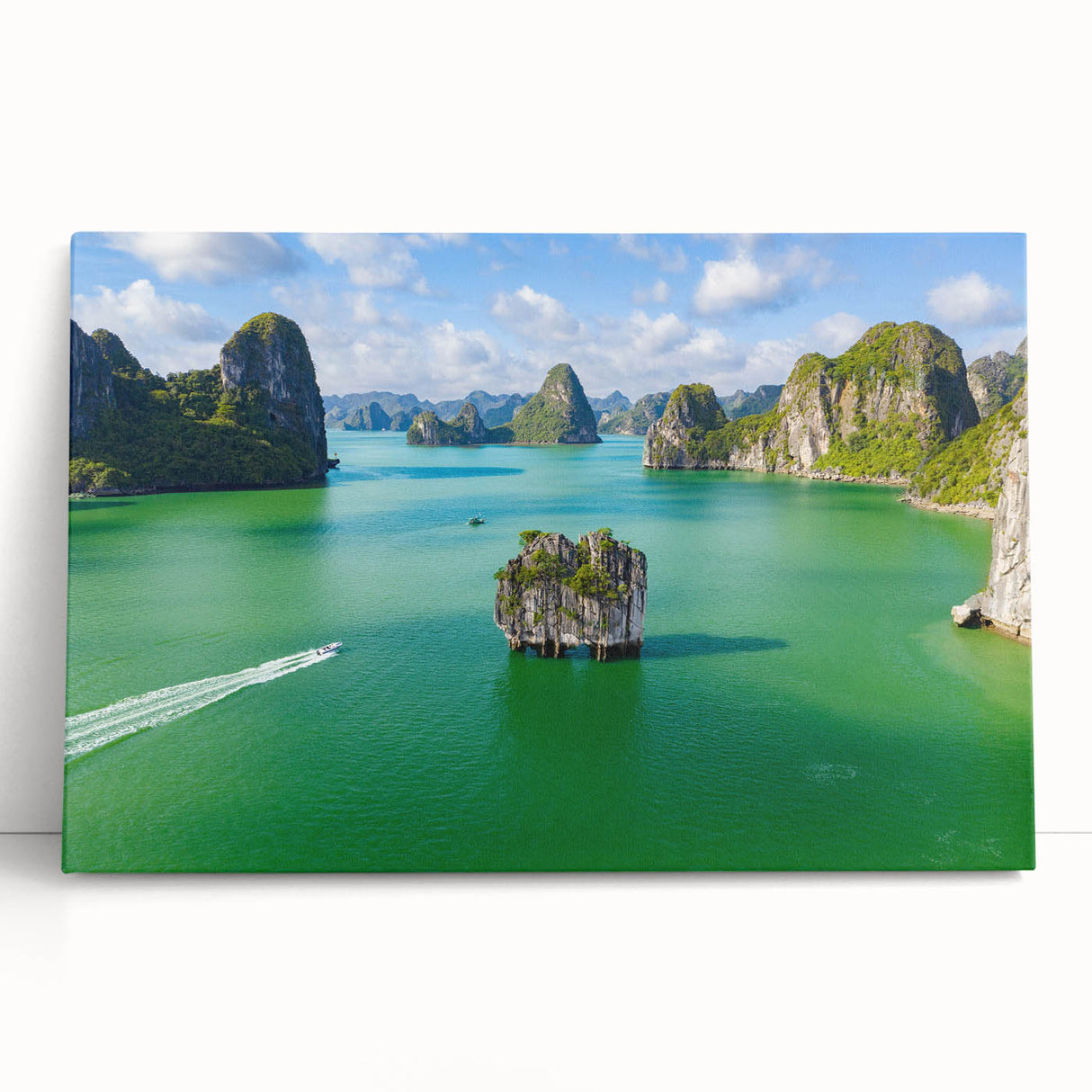 Black and white photograph of a Vietnamese landscape on stretched canvas.