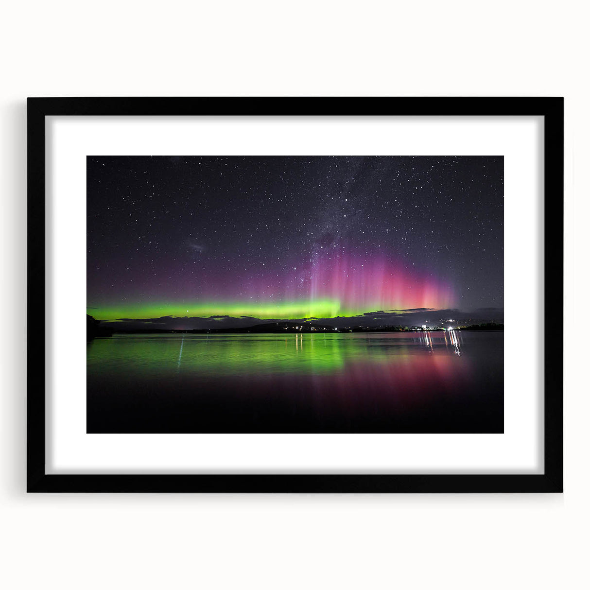 Extra large abstract art print featuring a colorful, textured depiction of Tasmania scenery on a black framed canvas.