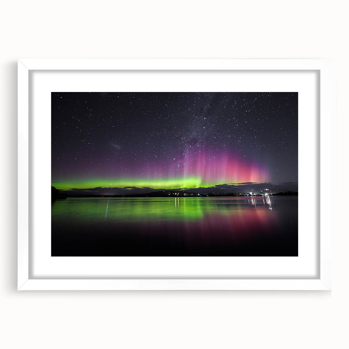 Textured abstract art print of Tasmania scenery in muted earth tones on a framed white mat, suitable for bedroom decor.