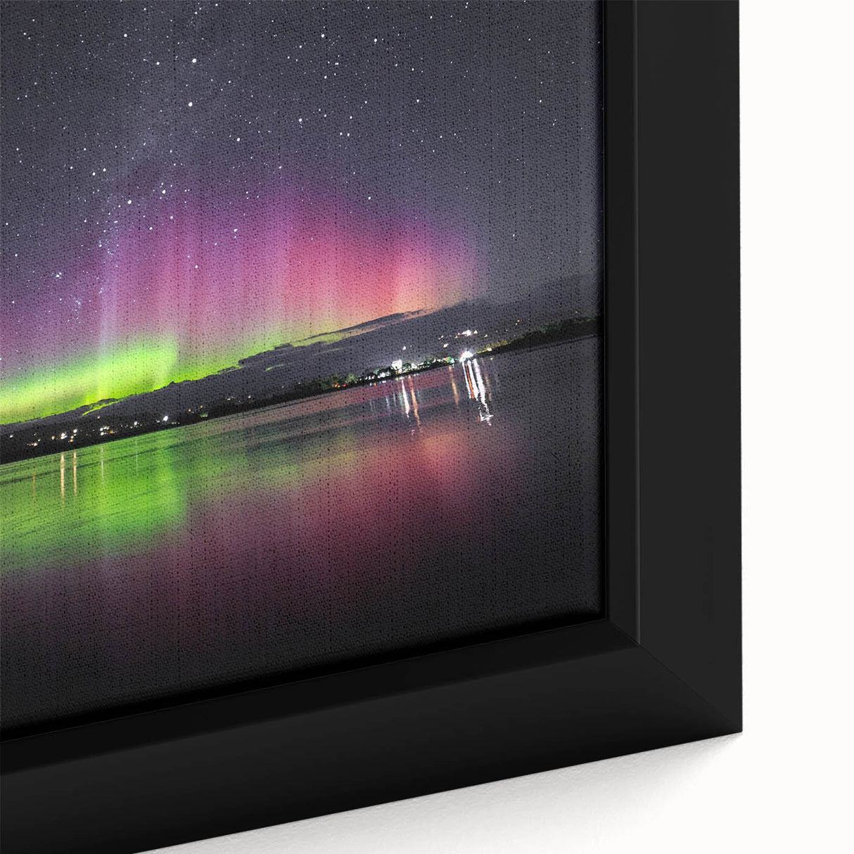 Framed canvas featuring a textured depiction of Tasmania's scenery in black with colorful art accents.