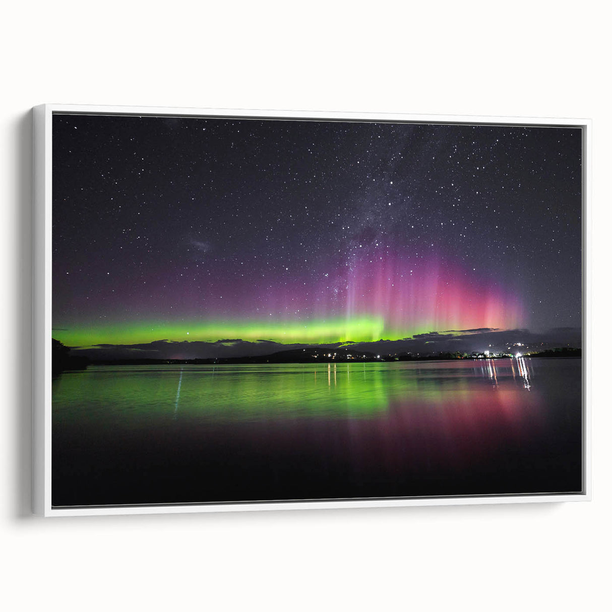 Vintage poster art of a Tasmanian landscape in colorful hues on a framed canvas, ideal for living room decor.