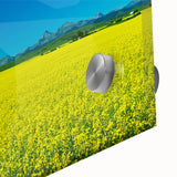 Mid-century modernist large abstract wall art of Alberta scenery in acrylic print, ideal for dining room art.