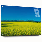 Large abstract wall art of a scenic Alberta landscape, rendered in muted earth tones on acrylic glass.