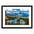 Colorful abstract art print of British Columbia scenery on textured canvas, framed in black, ideal for living room decor.