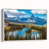 Vintage poster art of British Columbia scenery on framed canvas, featuring vibrant colors, ideal for living room decor.
