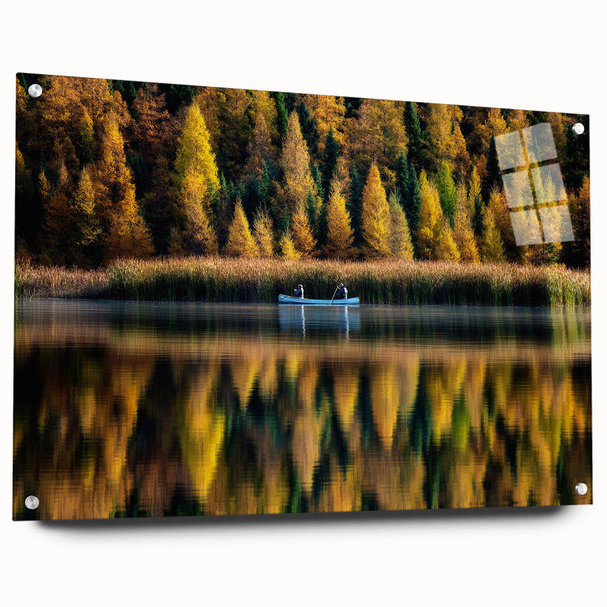 Large abstract wall art depicting a serene Manitoba, Canada scenery in muted earth tones on acrylic glass.