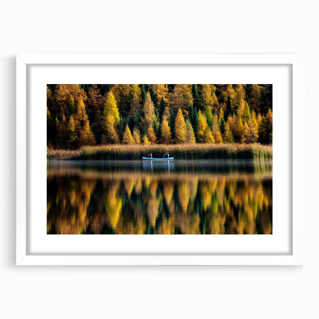 Abstract art print of a serene Manitoba landscape in muted earth tones, framed with a white mat.