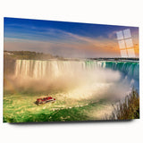 Large abstract wall art depicting Ontario scenery in muted earth tones on acrylic glass, suitable for dining room art.