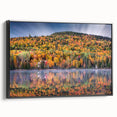 Black and white landscape art painting of Quebec scenery on framed canvas, ideal for bedroom wall decor.