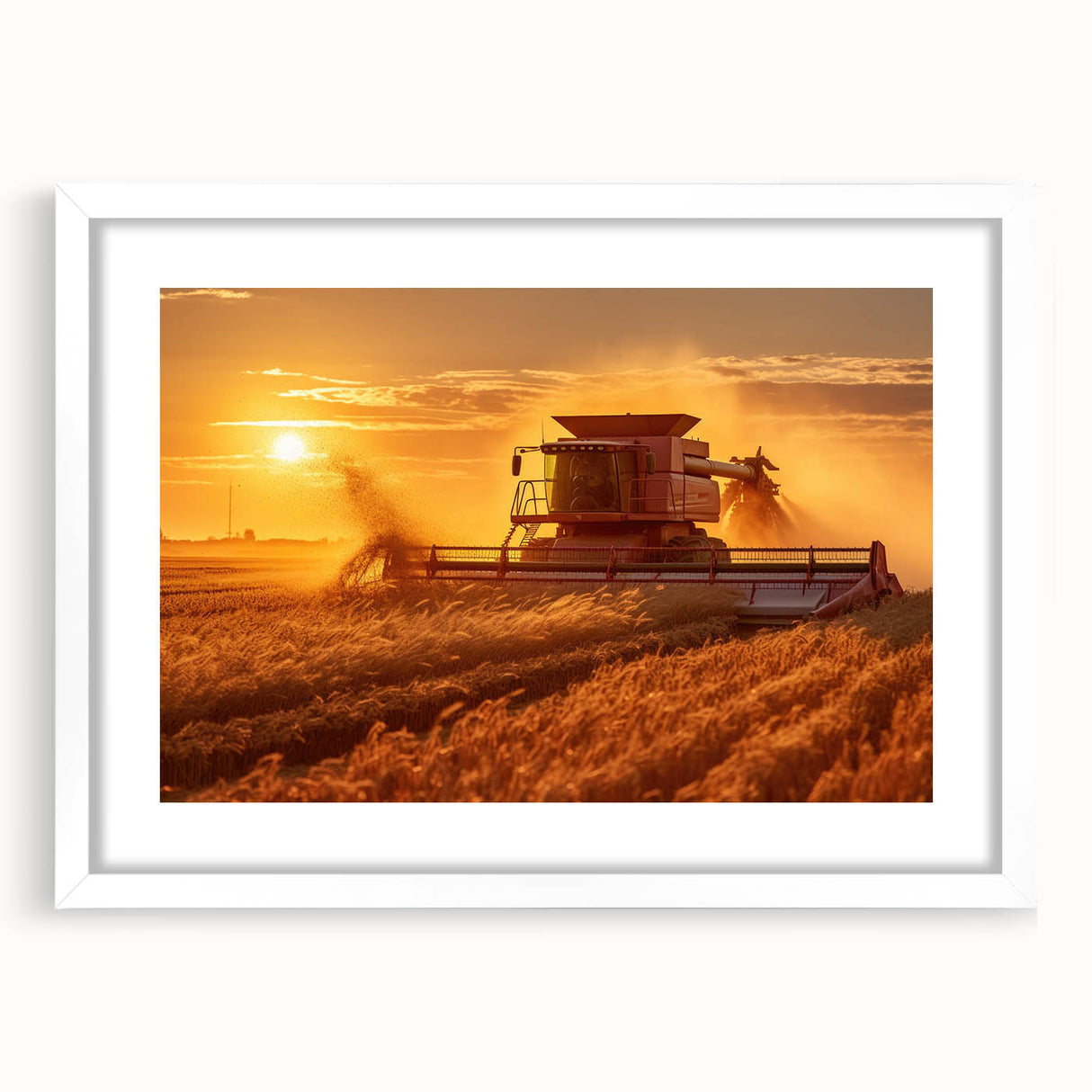 Abstract art print of Saskatchewan scenery in muted green and blue tones, framed with a white mat.
