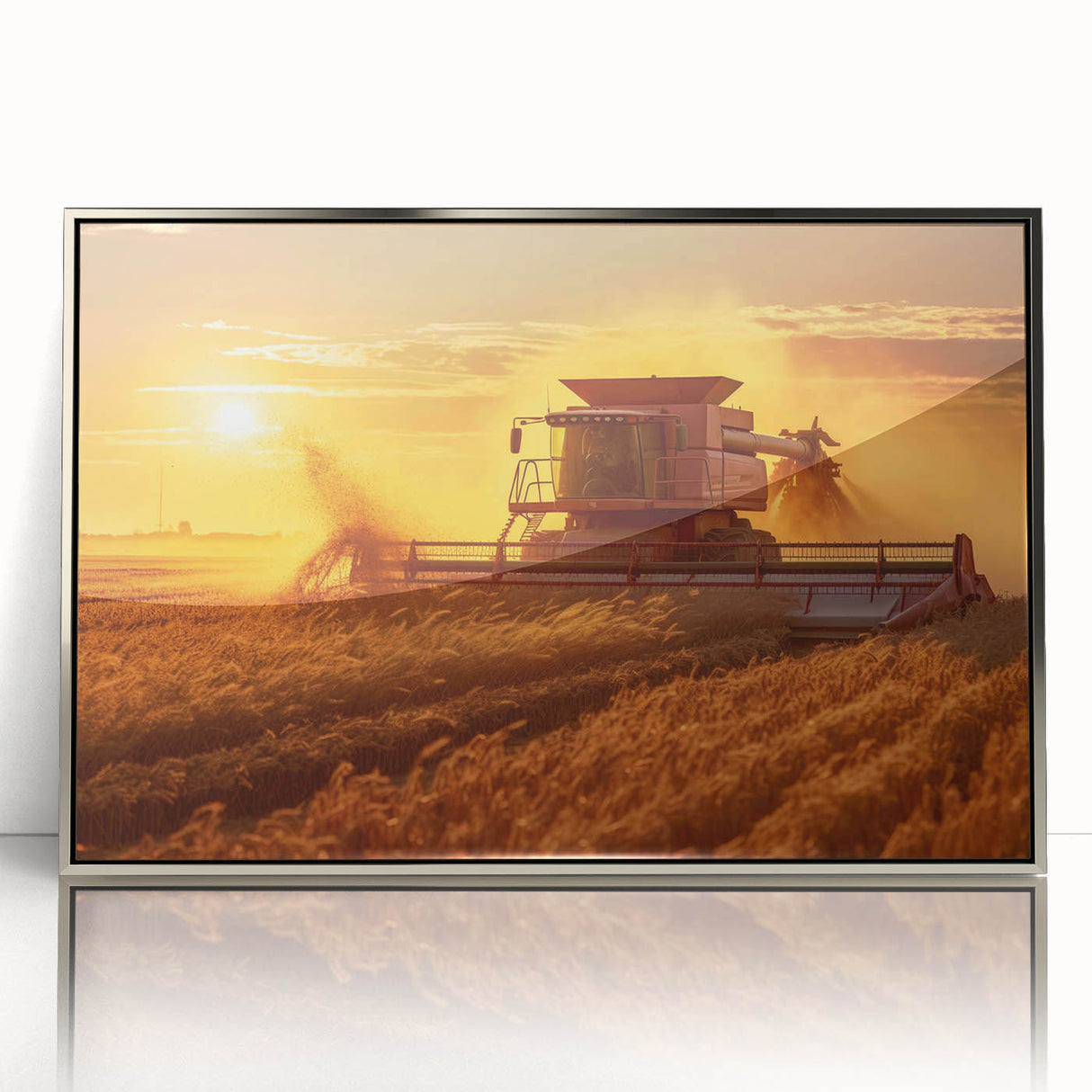 Mid-century modernist art of Saskatchewan scenery in acrylic, with silver frame, ideal for modern art wall decor.