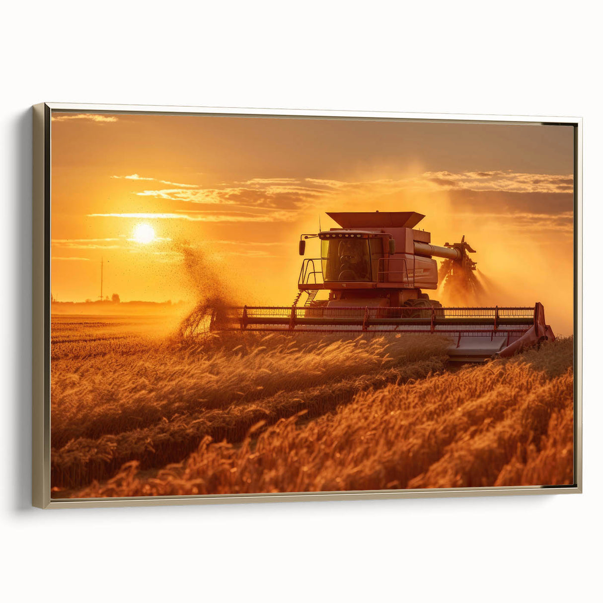 Framed canvas of a Saskatchewan landscape in muted earth tones, suitable as wall art for a bedroom.