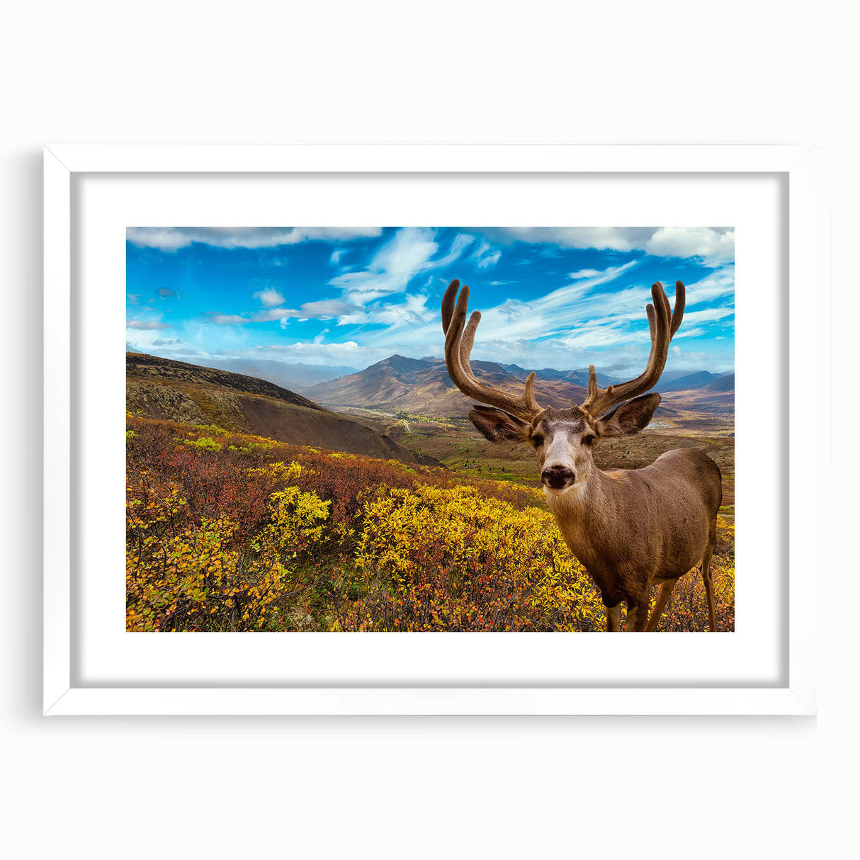 Abstract art print of Yukon scenery in muted earth tones on a framed canvas, suitable for bedroom or dining room decor.