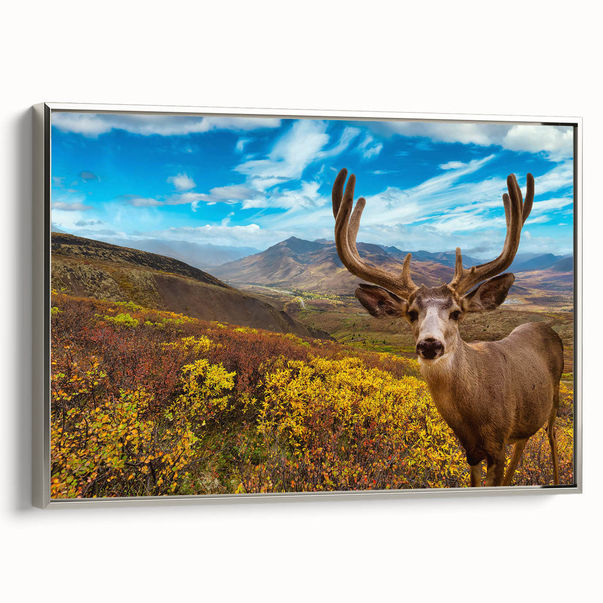 Framed canvas of a vintage-style Yukon landscape painting with muted earth tones, ideal for office or study decor.