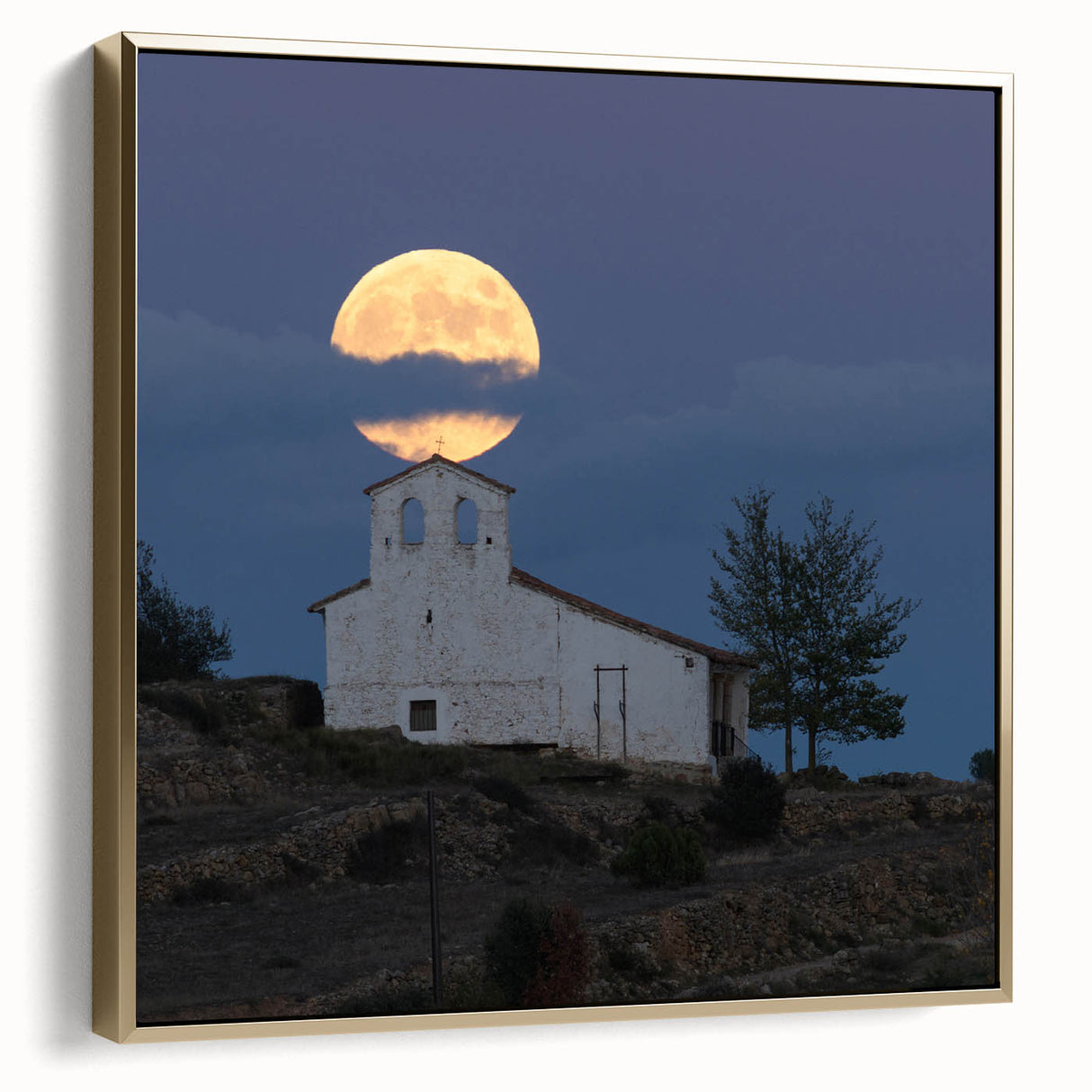 Framed canvas depicting a serene Caribbean landscape in silver and gold tones, ideal for bedroom wall art.