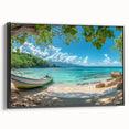 Black and white framed canvas of a vintage-style Aruban landscape, ideal for bedroom wall decor.