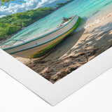 Art deco poster of a Caribbean Aruba scenery in pastel colors on rolled canvas, suitable for dining room wall art.
