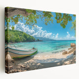 Large canvas print depicting a serene Caribbean beach scene with vivid blue and turquoise waters.