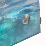 Large abstract wall art depicting a Caribbean scenery in vivid blue and green tones on acrylic.