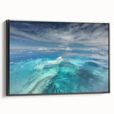 Framed canvas featuring a black and white vintage poster art of the Caribbean Bahamas landscape, ideal for bedroom decor.