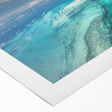 Art deco poster featuring a serene Caribbean beach scene in soft pastel colors on rolled canvas.