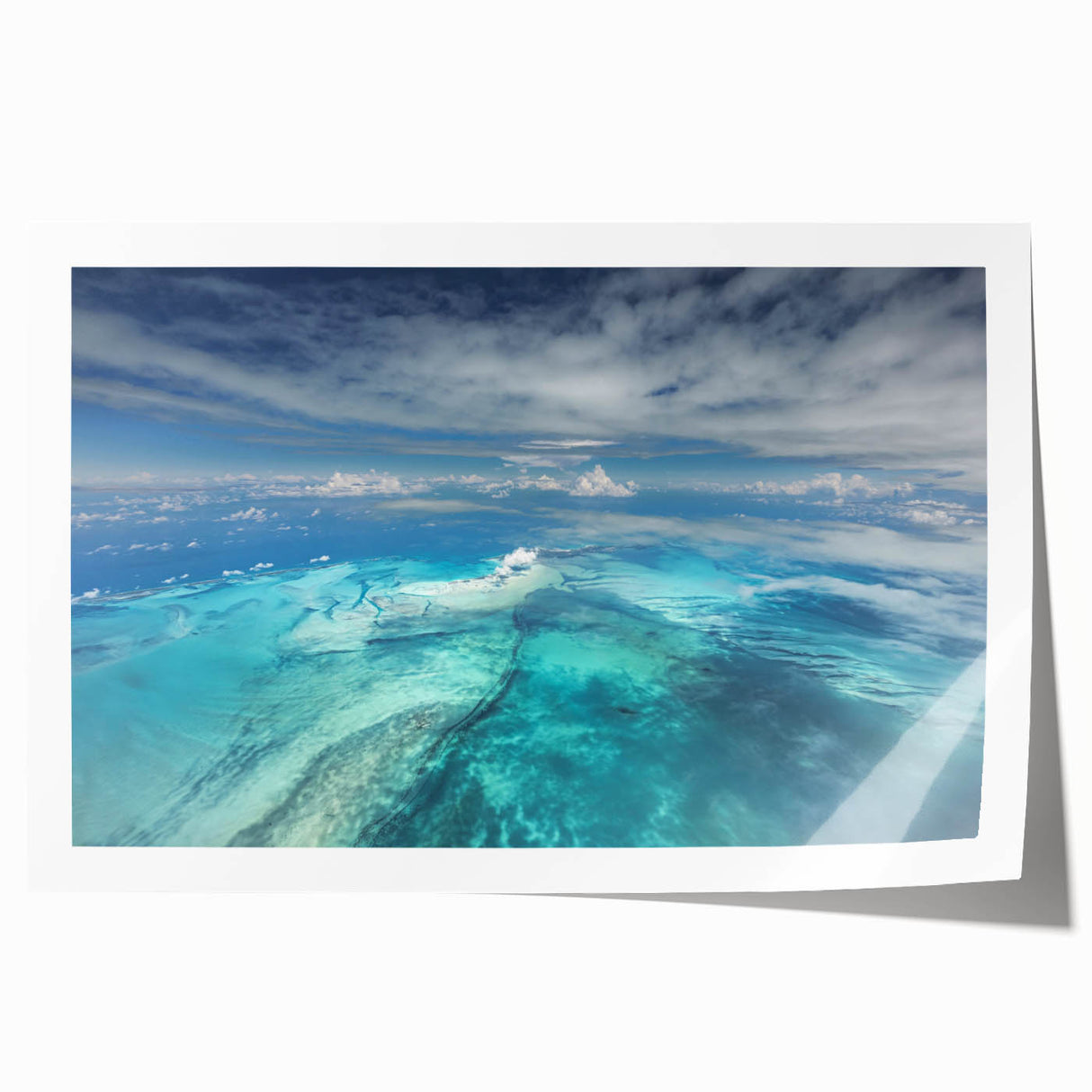 Extra large rolled print featuring a serene Caribbean Bahamas scenery with lush floral elements in vibrant hues.