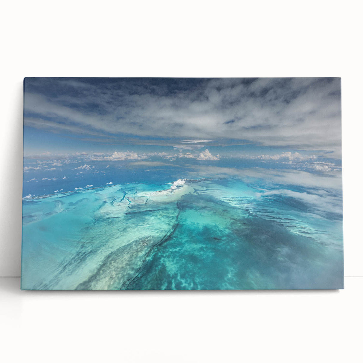 Black and white photo of the Caribbean Bahamas on stretched canvas, suitable as large kitchen art.