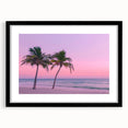 Extra large abstract art print depicting a vibrant Caribbean scenery on a textured canvas, framed in black.