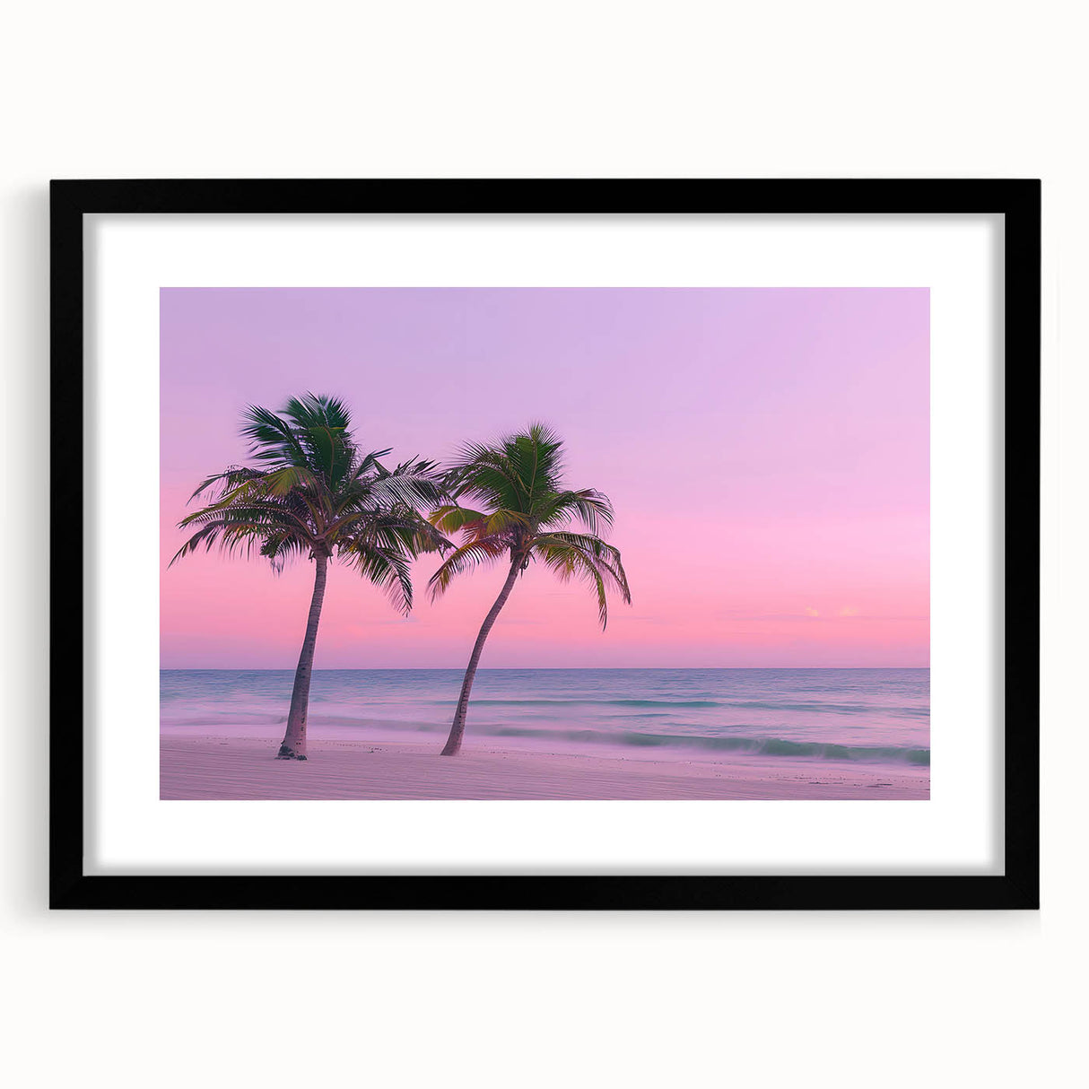 Extra large abstract art print depicting a vibrant Caribbean scenery on a textured canvas, framed in black.