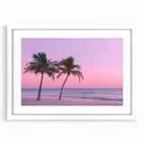 Textured abstract art print depicting a serene Caribbean scenery in pastel hues, framed in white, ideal for bedroom ambiance.