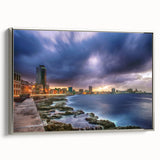 Framed canvas of a colorful vintage-style Caribbean landscape, ideal for adding a vibrant touch to any room.