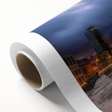 Art deco poster of a Caribbean scenery on rolled canvas, featuring pastel shades, ideal for nursery wall art.