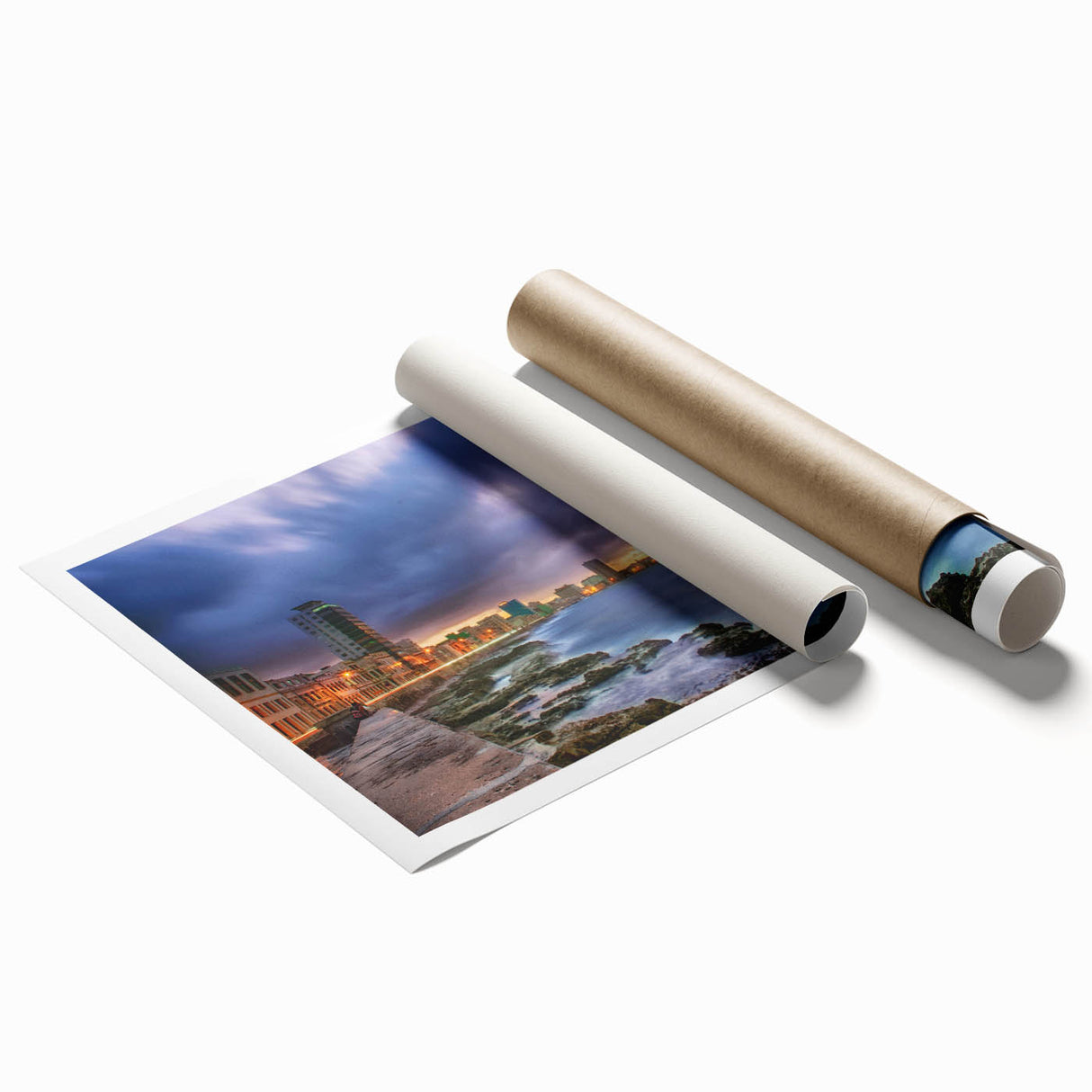 Extra large rolled print of a Caribbean Cuba scenery with vibrant floral elements, suitable as large living room wall art.