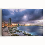Black and white stretched canvas featuring a panoramic view of a Caribbean scene, ideal for kitchen wall art.