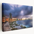 Large art depicting a Caribbean scenery on stretched canvas, featuring vivid blue and green tones.