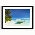 Extra large, textured abstract art print featuring vibrant Caribbean scenery on a framed black mat.