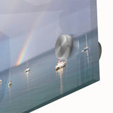 Large abstract wall art of a Caribbean scenery in mid-century modernist style on acrylic glass.