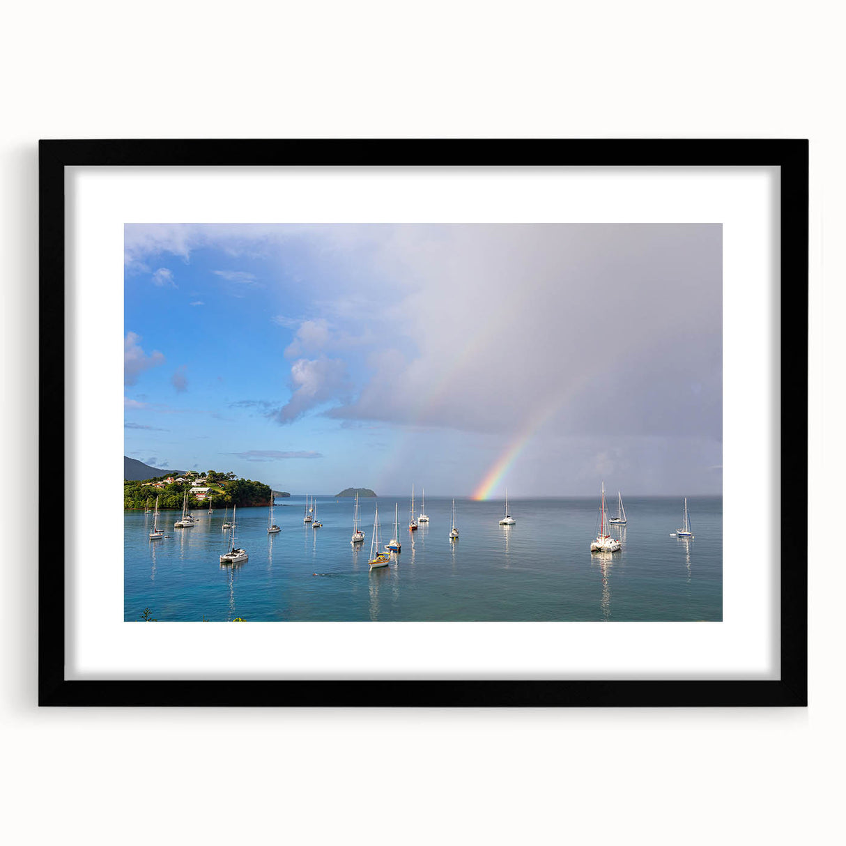 Extra large, textured abstract art print featuring vibrant Caribbean scenery on a framed black mat.