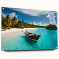 Acrylic print of a Costa Rican landscape in vibrant greens and blues, ideal for enhancing bedroom or dining room walls.