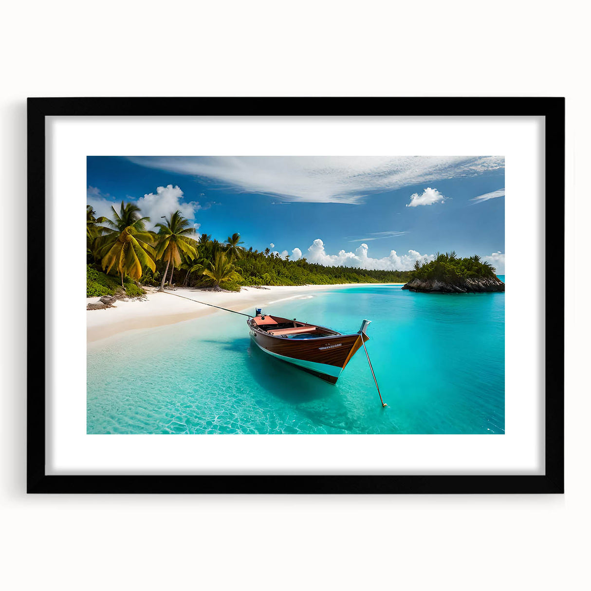 Extra large textured abstract art print of vibrant, colorful Central American scenery on a black framed canvas.