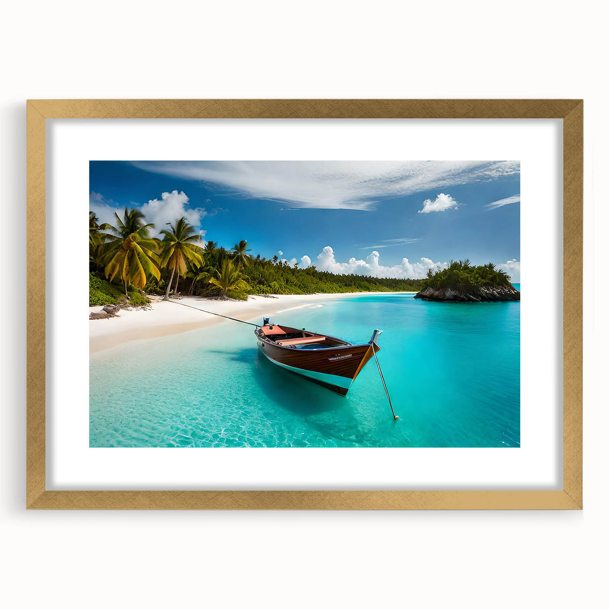 Extra large abstract art print of a Central American landscape in textured gold frame, ideal for living room decor.