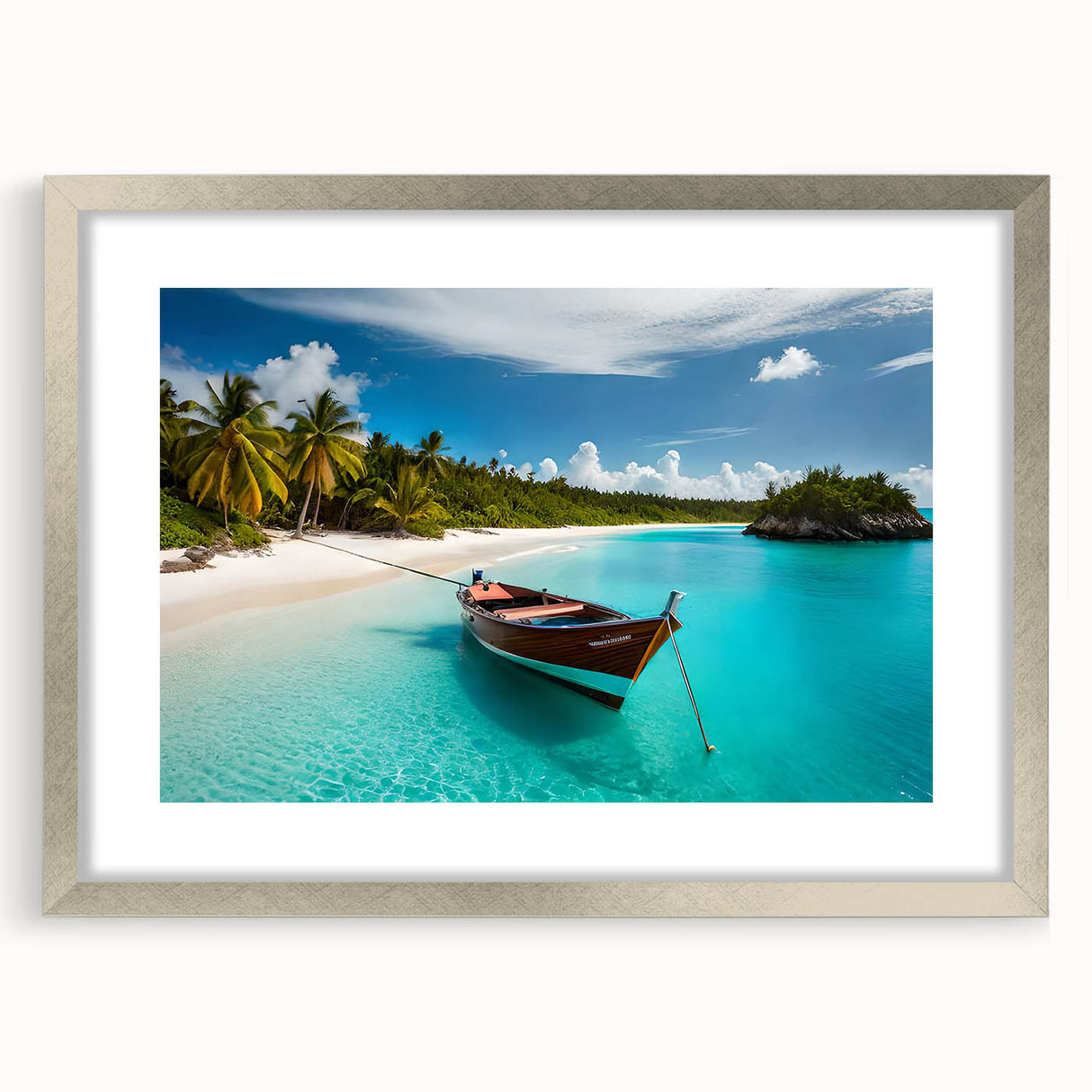 Textured abstract art print of a Central American landscape in muted earth tones on a framed silver mat.