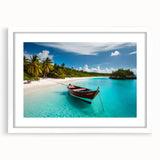 Abstract art print of a vibrant Costa Rican landscape in a white frame, ideal for dining room decor.