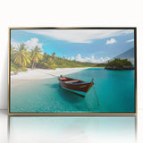 Framed acrylic print of a Costa Rican landscape in muted green and blue tones, ideal for modern art wall decor.