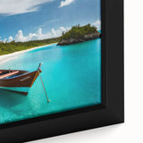 Close-up of a framed canvas featuring a textured depiction of a Costa Rican landscape in vibrant colors.