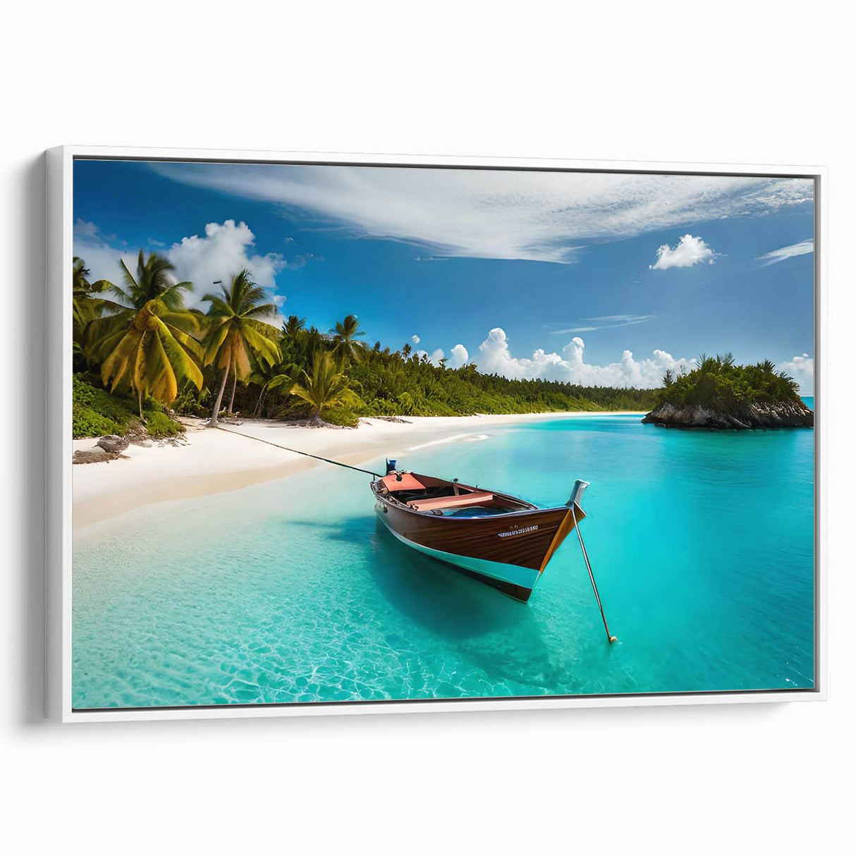 Vintage poster art of a Costa Rican landscape on a large framed canvas, featuring vibrant colors against a black background.