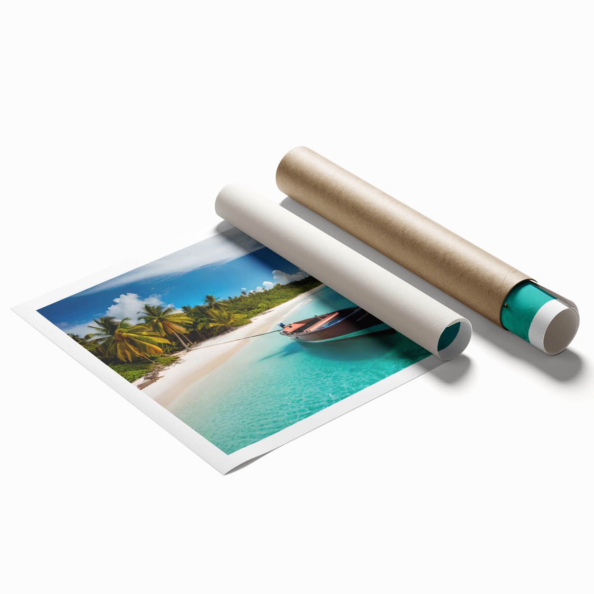 Extra large rolled print of a Costa Rican landscape with vibrant green foliage and soft blue skies.