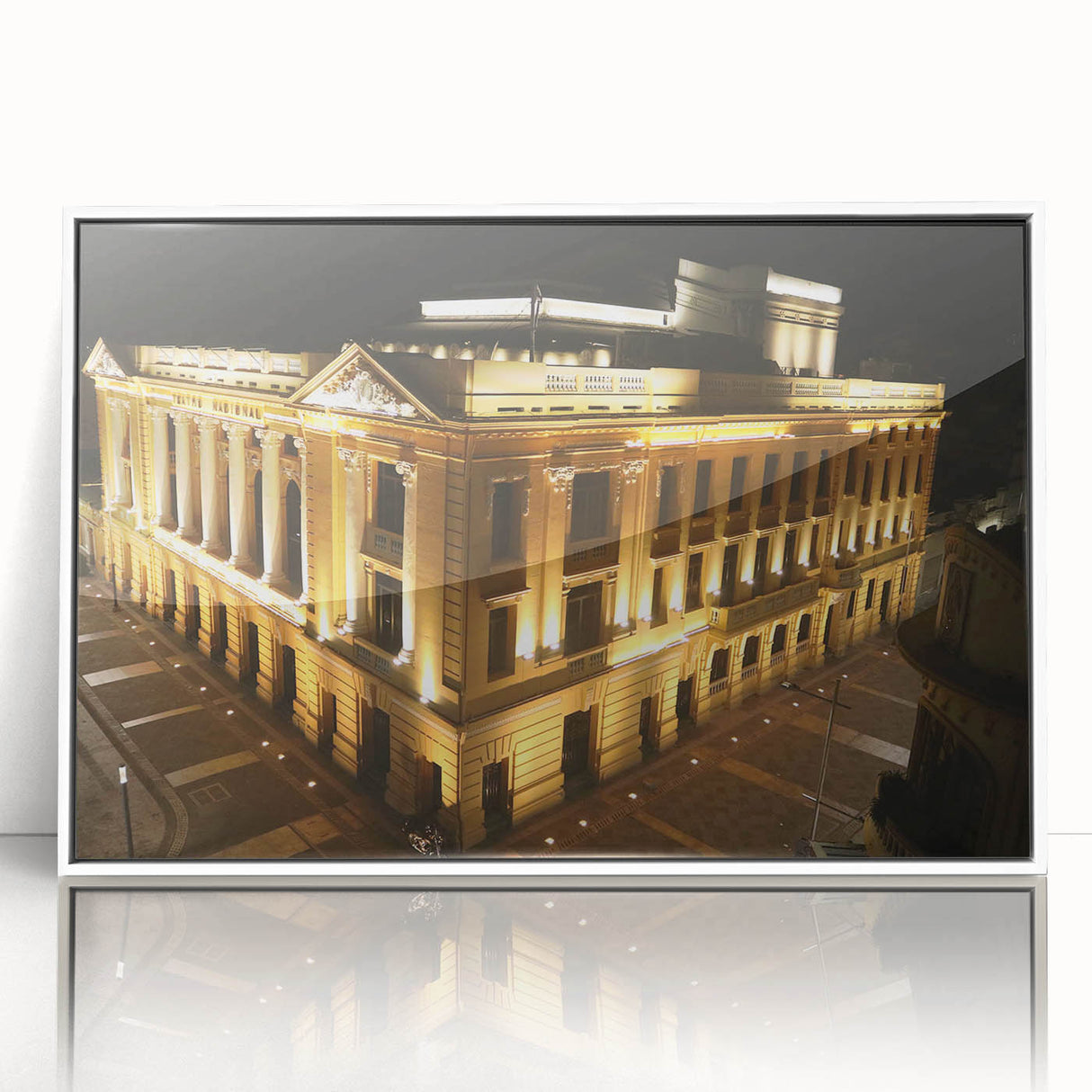 Art deco poster featuring a stylized El Salvador landscape in muted earth tones, acrylic print in a white frame.